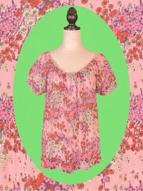 ModCloth Pink Retro Boho Cottagecore Indie Romantic Floral Shear Peasant Top XL